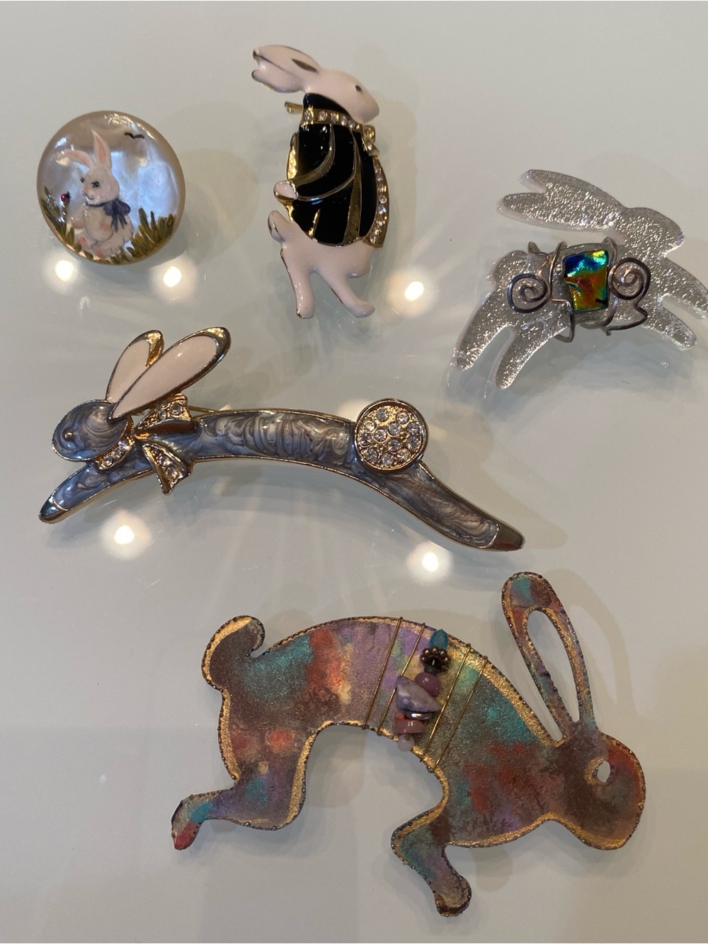 Vintage & Artisan Bunny Rabbit Brooch Pin Collection (Lot of 5)